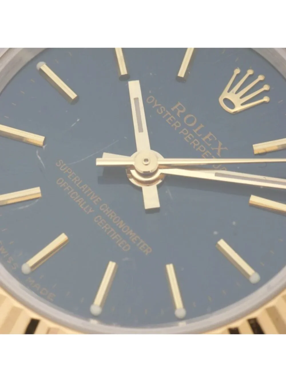 Rolex Oyster Perpetual 24 Watch 18k Yellow Gold SS Stainless Steel Navy Dial